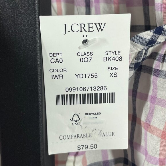 NEW J Crew Shirt Womens XS black purple pink plaid preppy casual pop over - Picture 5 of 9